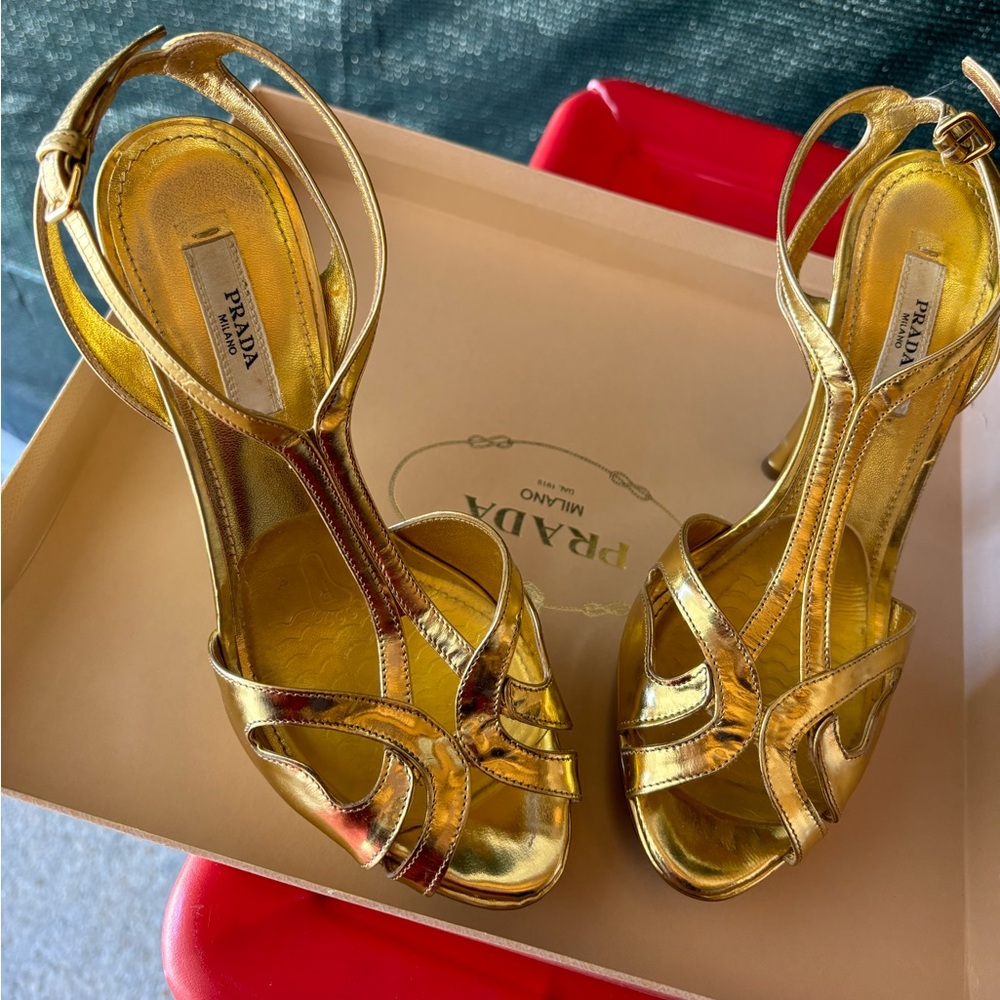 Prada gold platform sandals